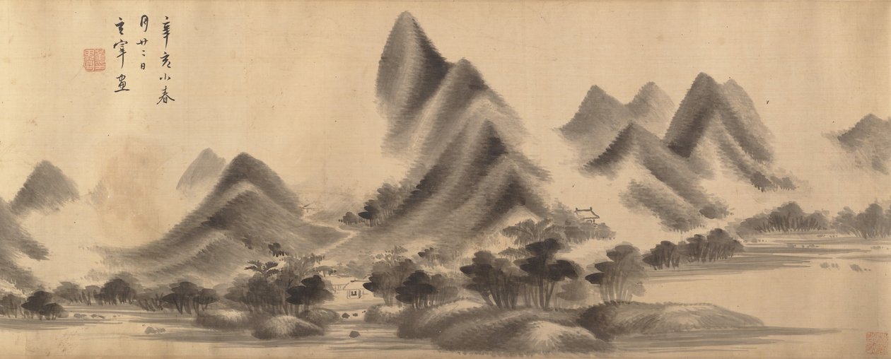 Landskap i stil med Mi Fu, daterat 1611 och 1612. av Dong Qichang
