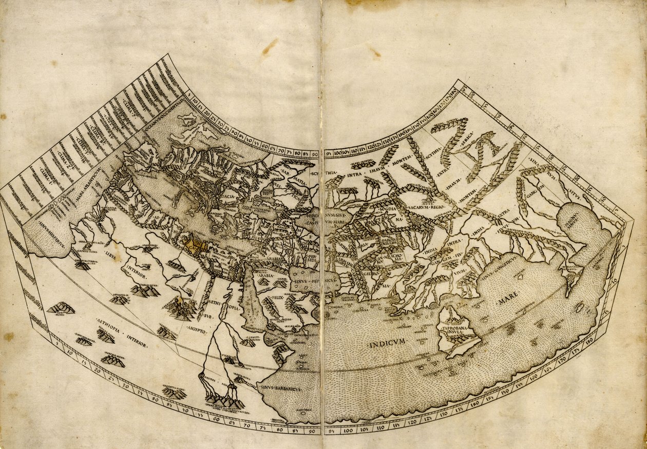 Ptolemaisk världskarta från "Geographia av Donnus Nicolaus & Ptolemy Claudius Germanus
