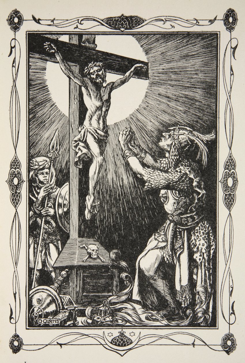 Sir Palamides omvändelse, illustration från "Stories of King Arthur and the Round Table" av Beatrice Clay, första upplagan, 1905. av Dora Curtis
