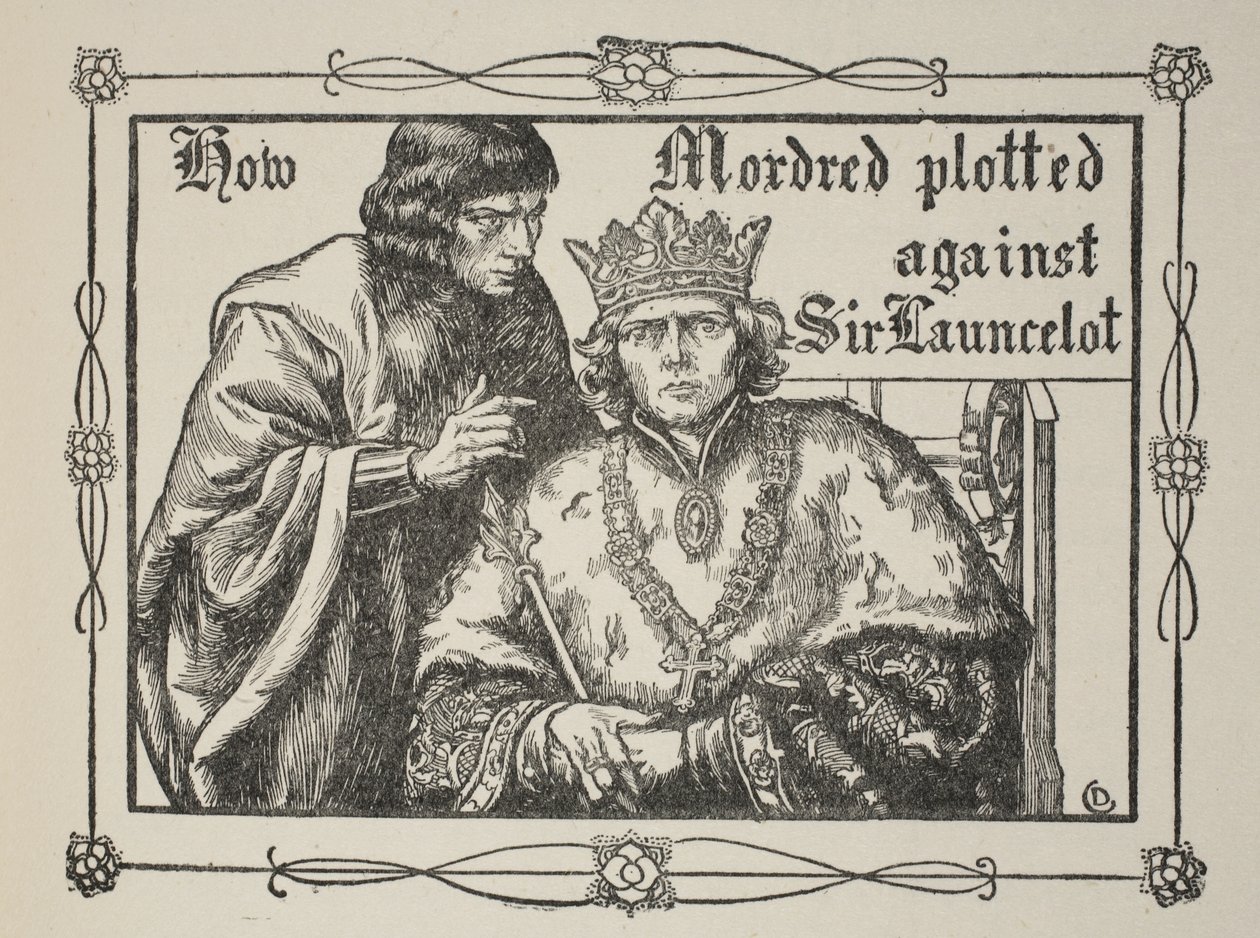 Hur Mordred konspirerade mot Sir Launcelot, illustration från "Stories of King Arthur and the Round Table" av Beatrice Clay, 1:a upplagan, 1905. av Dora Curtis