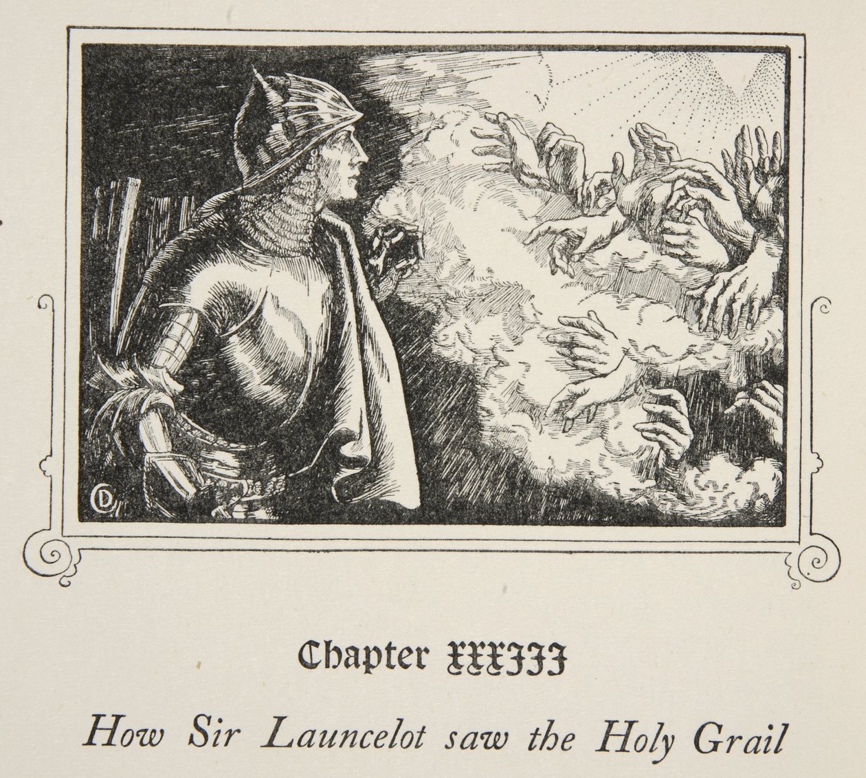 Hur Sir Launcelot såg den heliga gralen, illustration från "Stories of King Arthur and the Round Table" av Beatrice Clay, 1:a upplagan, 1905 av Dora Curtis