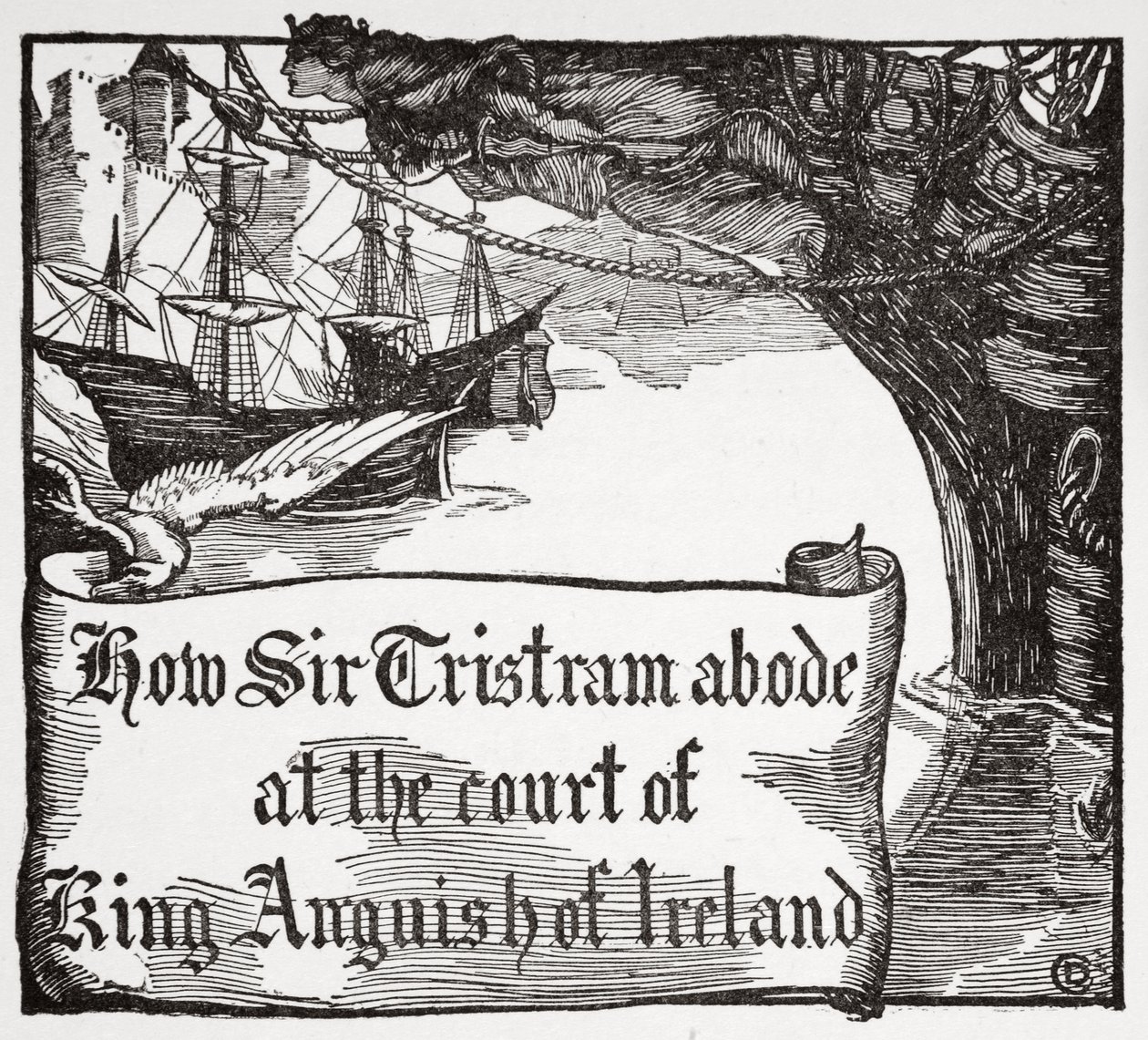 "Hur Tristram vistades vid hovet till kung Anguish of Ireland", 1905. av Dora Curtis