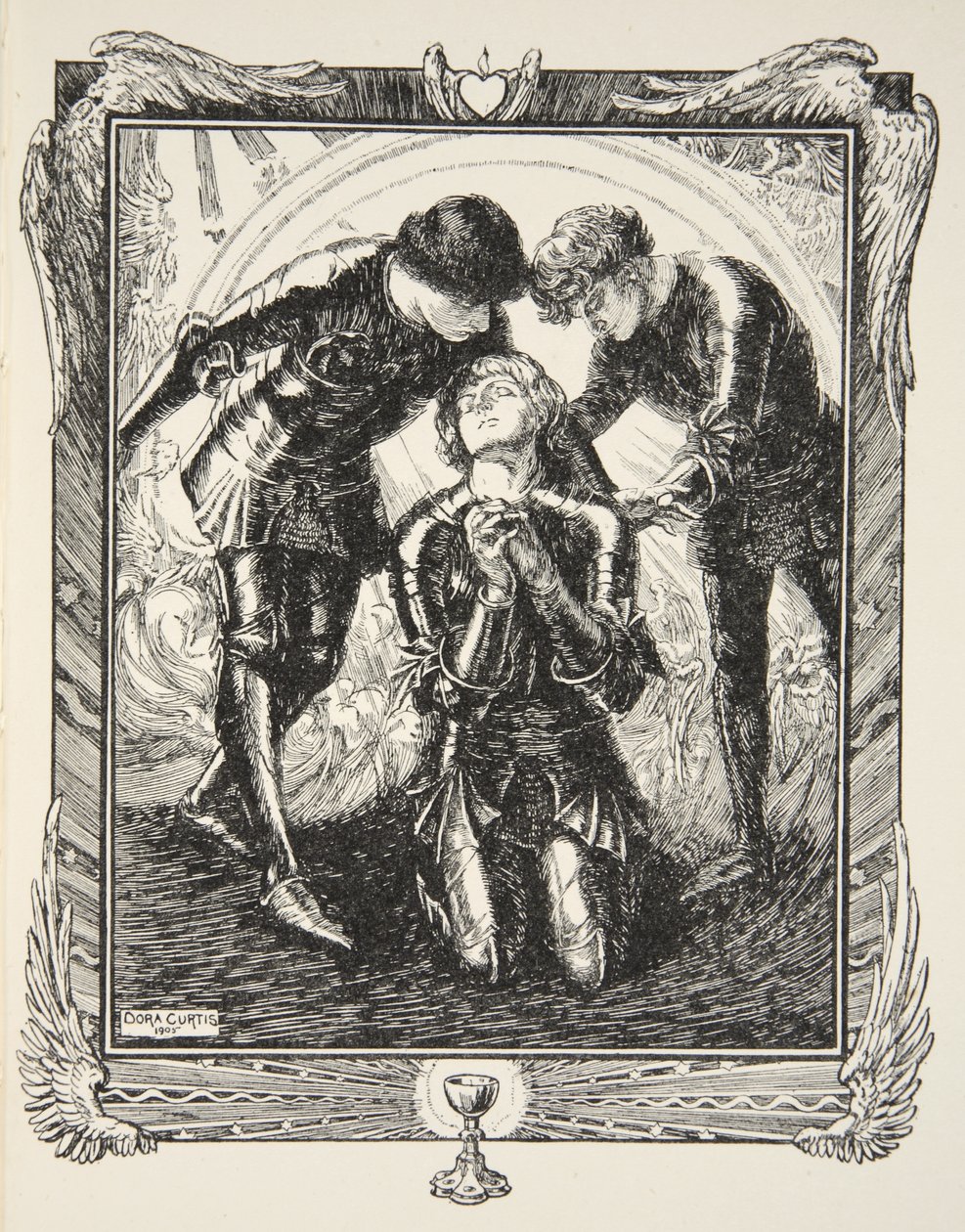 Sedan gick de till Sir Galahad, illustration från "Stories of King Arthur and the Round Table" av Beatrice Clay av Dora Curtis