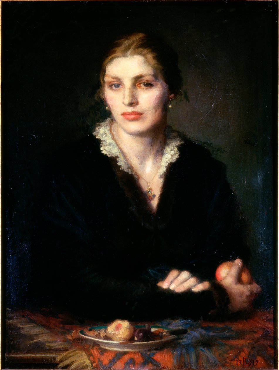 Lady with Fruit Gladys Holman Hunt, 1917 olja på duk av Dorothea Landau