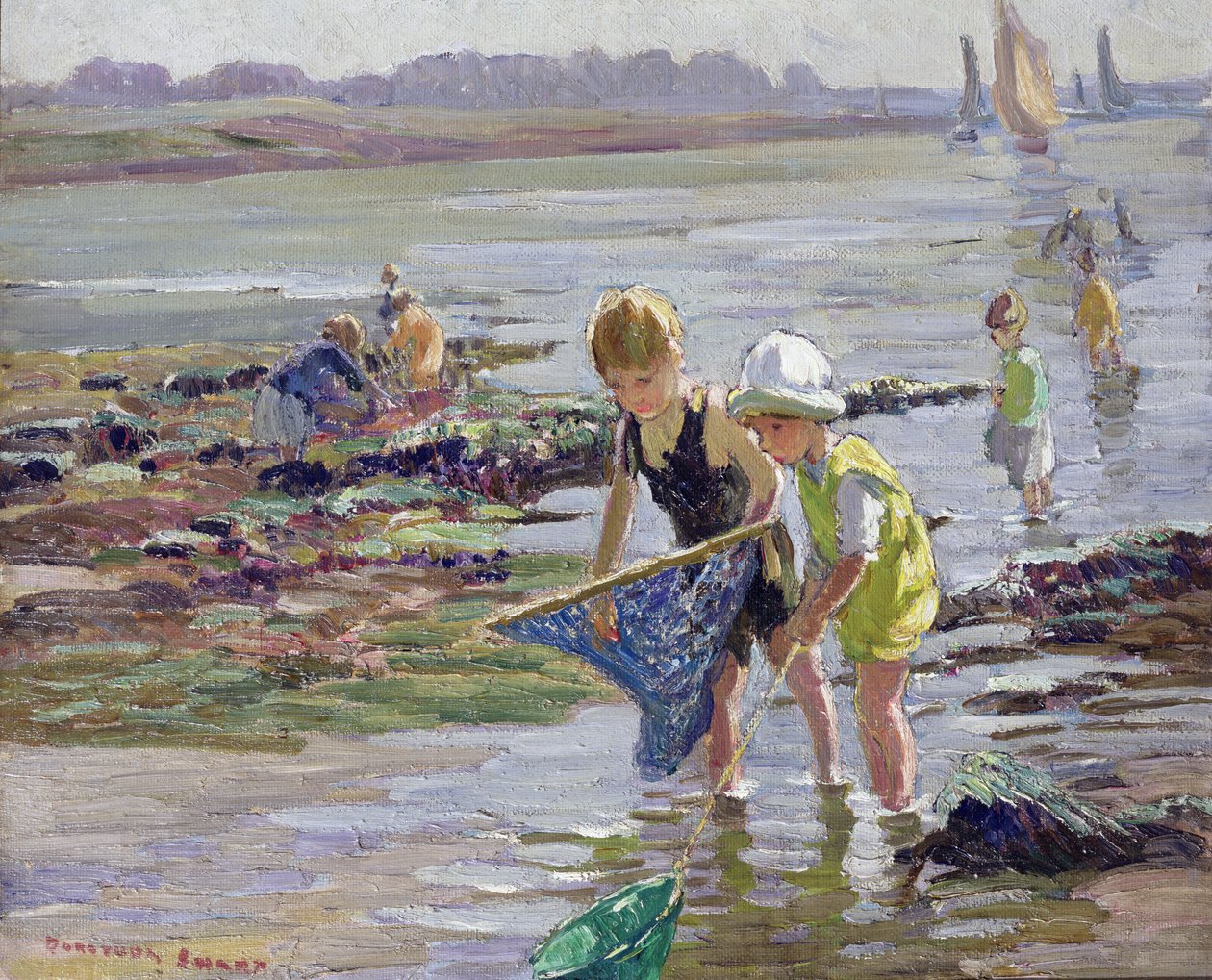 Barn som leker vid havsstranden av Dorothea Sharp
