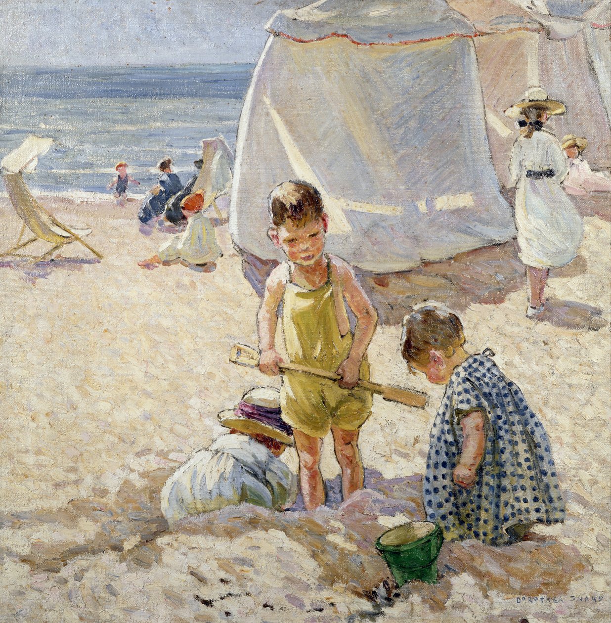 Playing in the Sand (olja på duk) av Dorothea Sharp