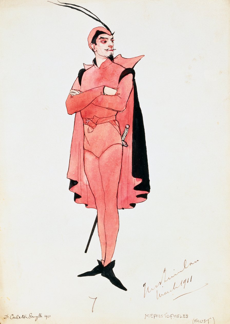 Kostym för Mephistopheles in Faust av Charles Gounod, skiss av Carleton Smyth, för framförande 1911, 1900-talet av Dorothy Carleton Smyth