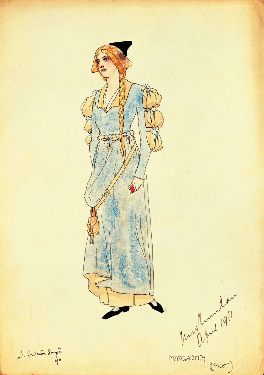 Kostymskiss för Marguerite för performance Faust, av Carleton Smyth av Dorothy Carleton Smyth