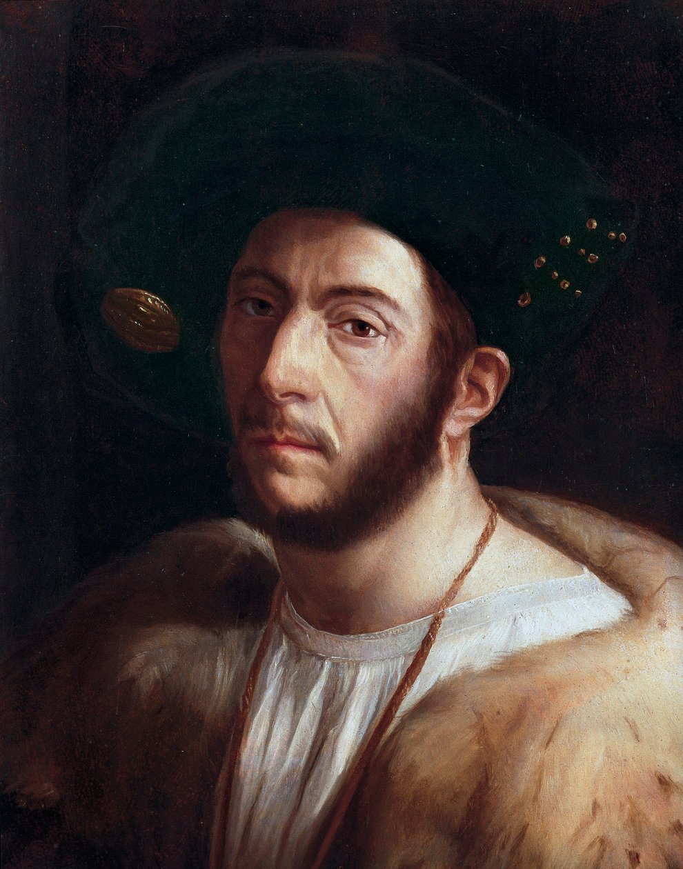Porträtt av människan, troligen Cesare Borgia (1475-1507), detalj, tidigt 1500-tal (olja på duk) av Dosso Dossi