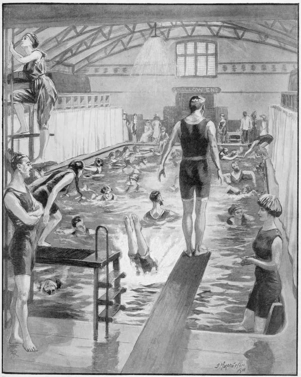 "The Popularity of Mixed Bathing in London", illustration i "The Graphic" av Douglas (after) Macpherson