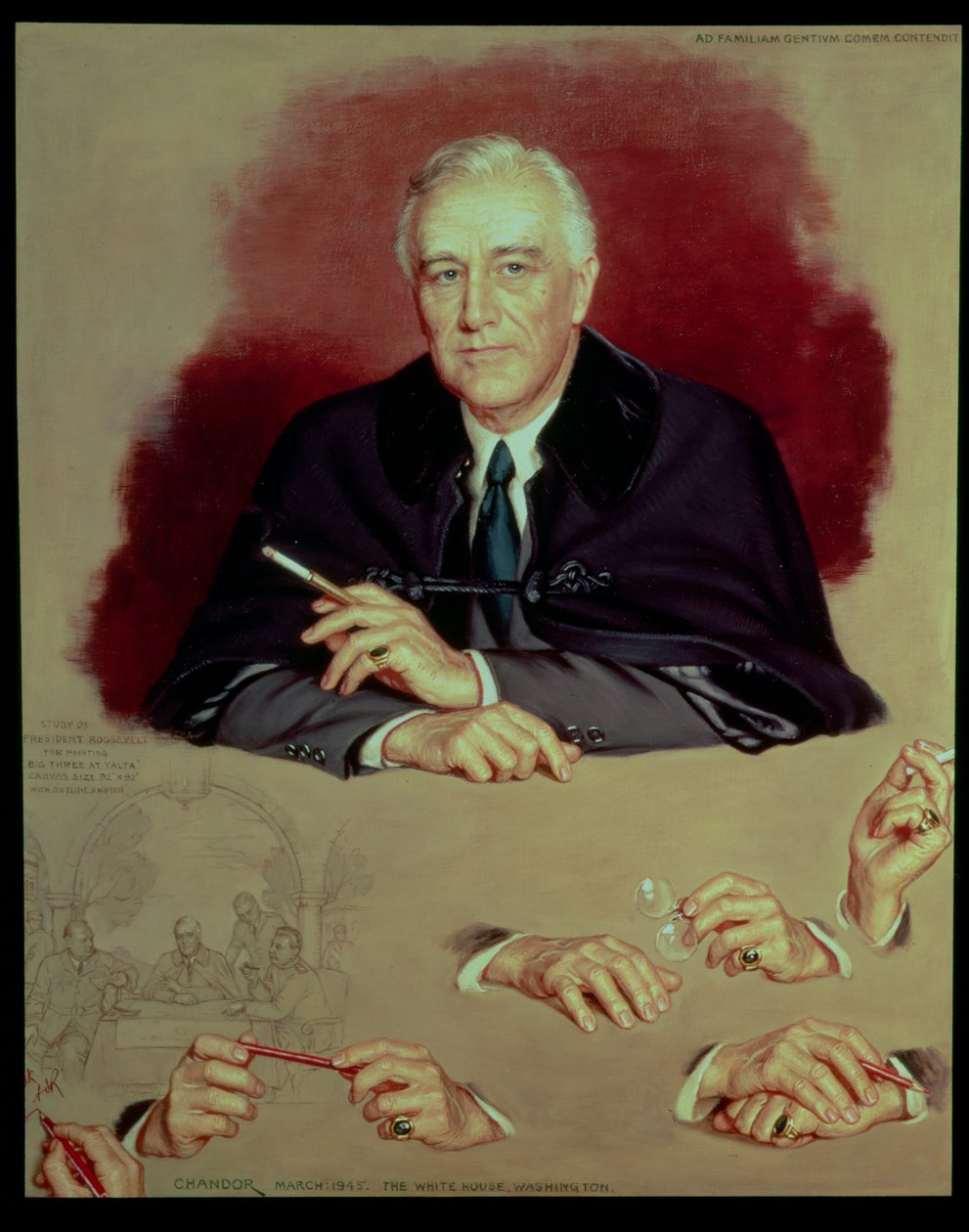 Studie av Franklin Delano Roosevelt för målningen "De tre stora i Jalta av Douglas Chandor
