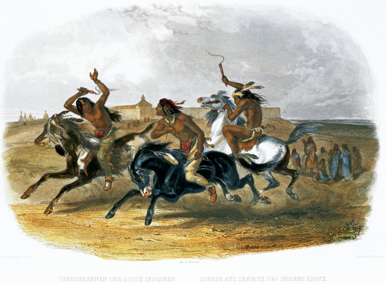 "Sioux-indianers hästkapplöpning nära Fort Pierre", 1843 av Du Casse and Doherty