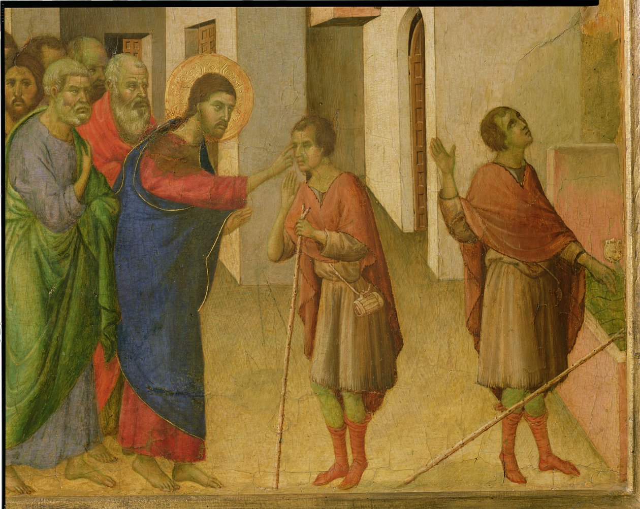 Jesus öppnar ögonen på en man född blind, 1311 tempera på paneldetalj från 188963 av Duccio di Buoninsegna