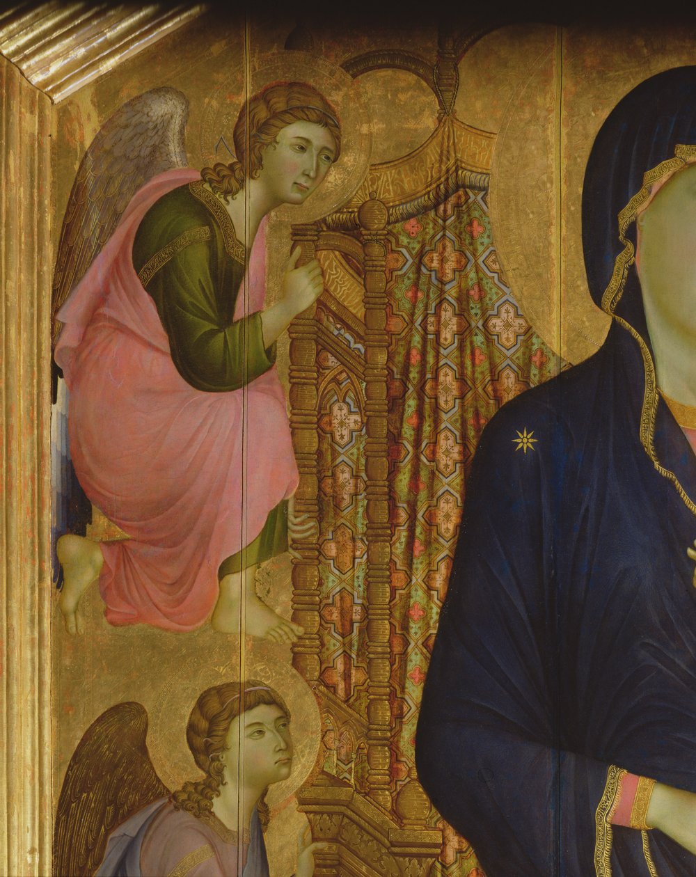 Madonna och barnet Rucellai Madonna: detalj av en ängel, 1285 tempera på paneldetalj av 50348 av Duccio di Buoninsegna