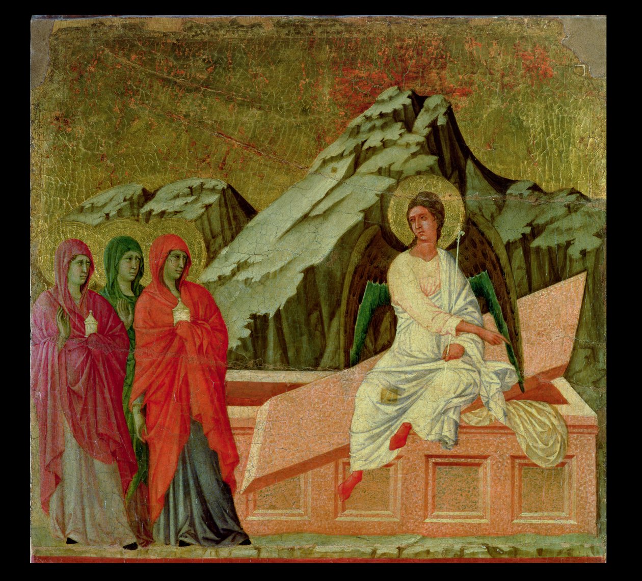 Maesta: De tre Marie vid Kristi grav, 1308-11 av Duccio di Buoninsegna