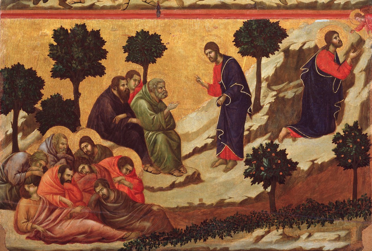 Kval i trädgården. Maesta altartavla (tempera på trä av Duccio di Buoninsegna