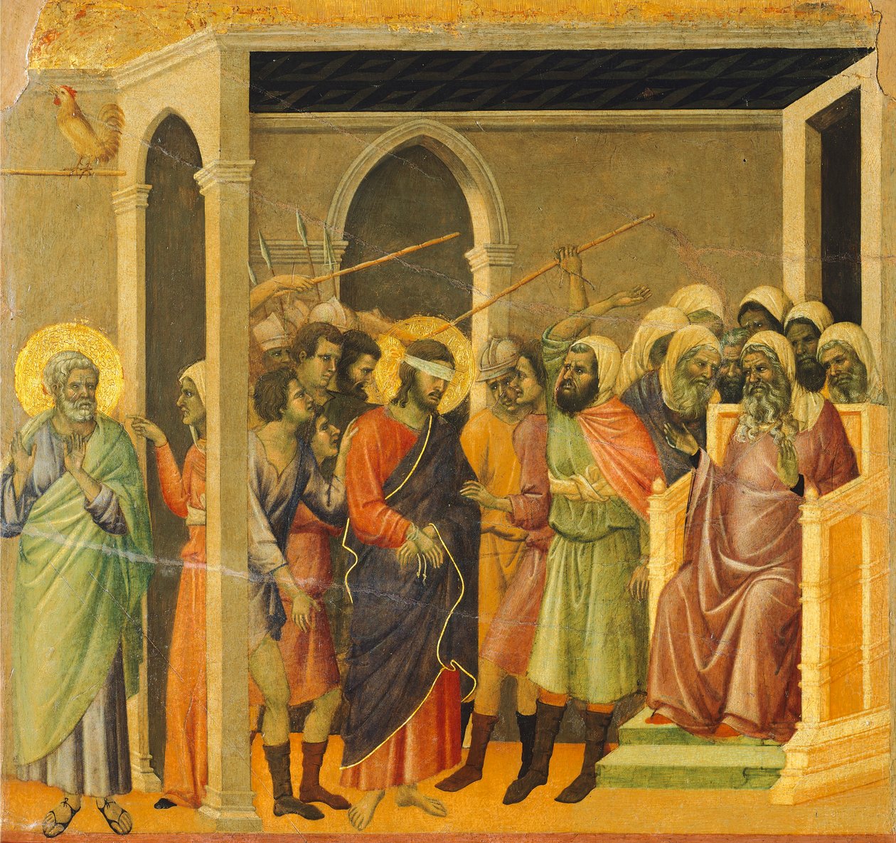 Kristus hånade, detalj, recto av Maestà av Duccio di Buoninsegna