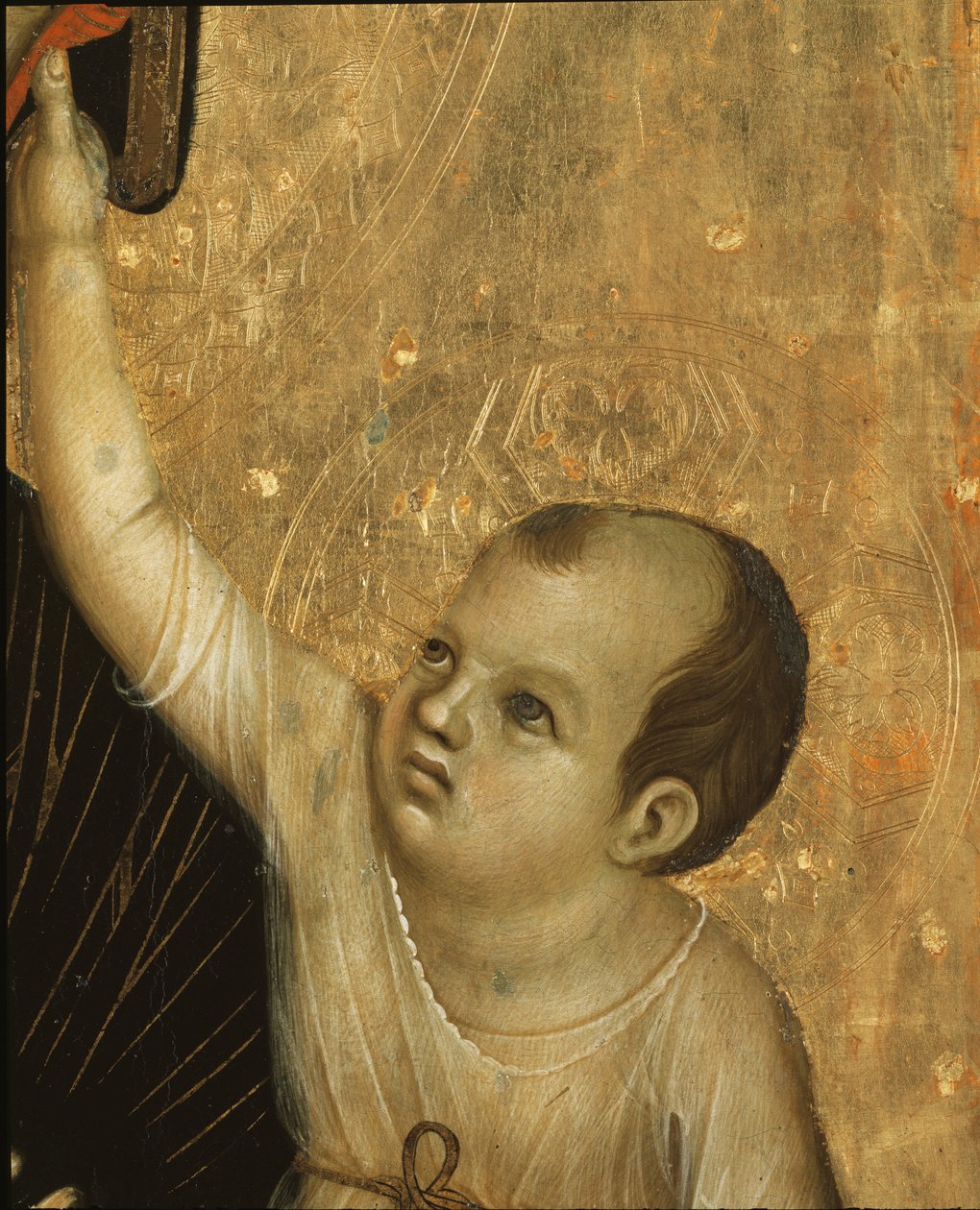Crevole Madonna: Detail of the Child - tempera och guld på panel av Duccio di Buoninsegna