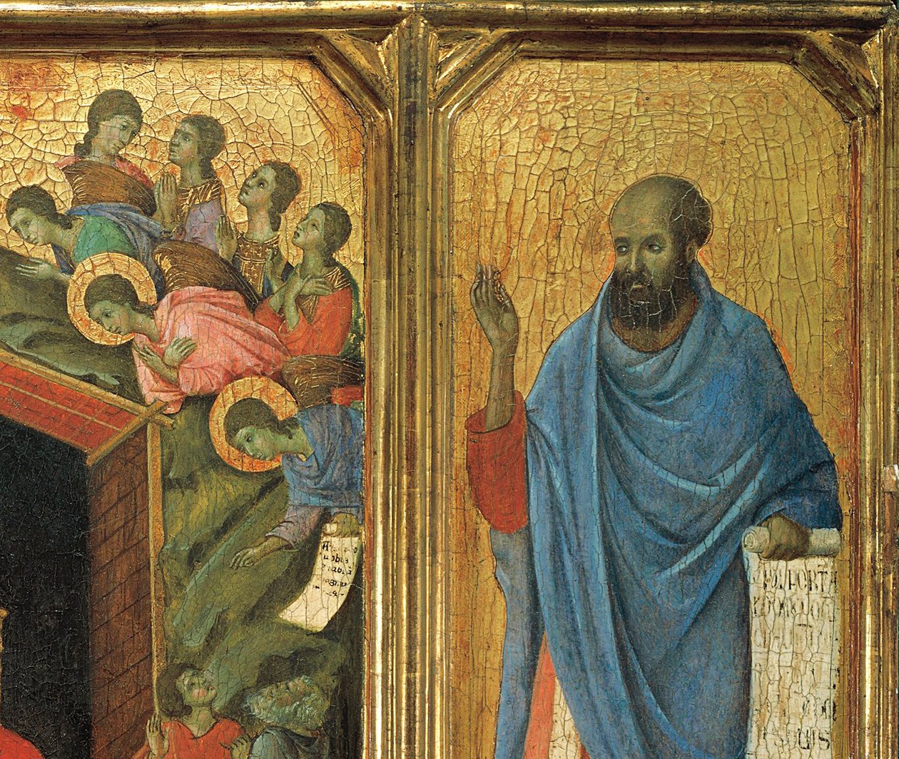Detalj av Predella panel, Altar-Piece of Maesta di Siena. (olja ombord). av Duccio di Buoninsegna
