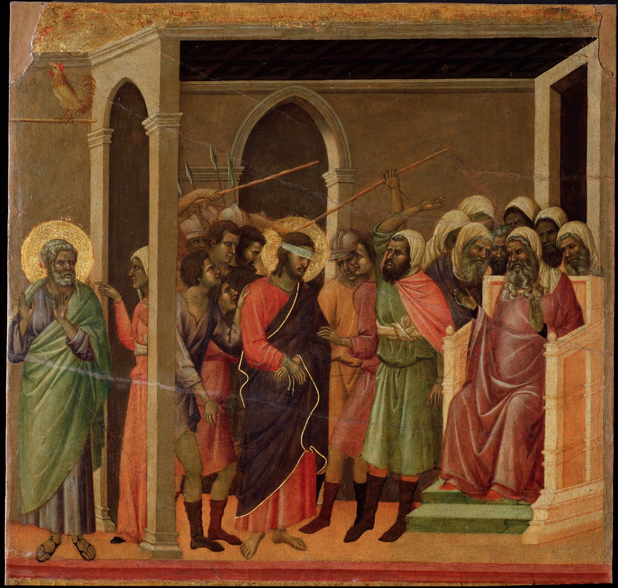 Jesus föraktade. Maesta altartavla (tempera och guld på trä av Duccio di Buoninsegna