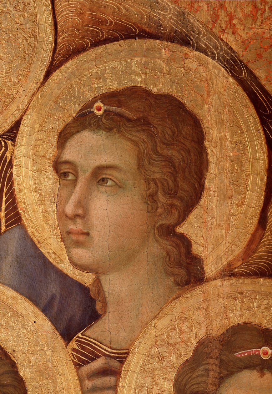 La Maesta Detalj av "" Jungfru och barn på tronen"" av Duccio di Buoninsegna