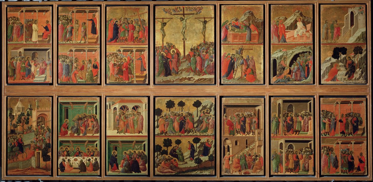 Kristi liv: passion. Predella of the Maesta (tempera på trä av Duccio di Buoninsegna