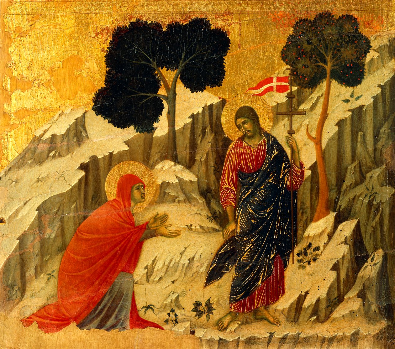 Noli Me Tangere (touch me not), detalj av kakel från avsnitt från Kristi passion och uppståndelse, baksidan av Maesta