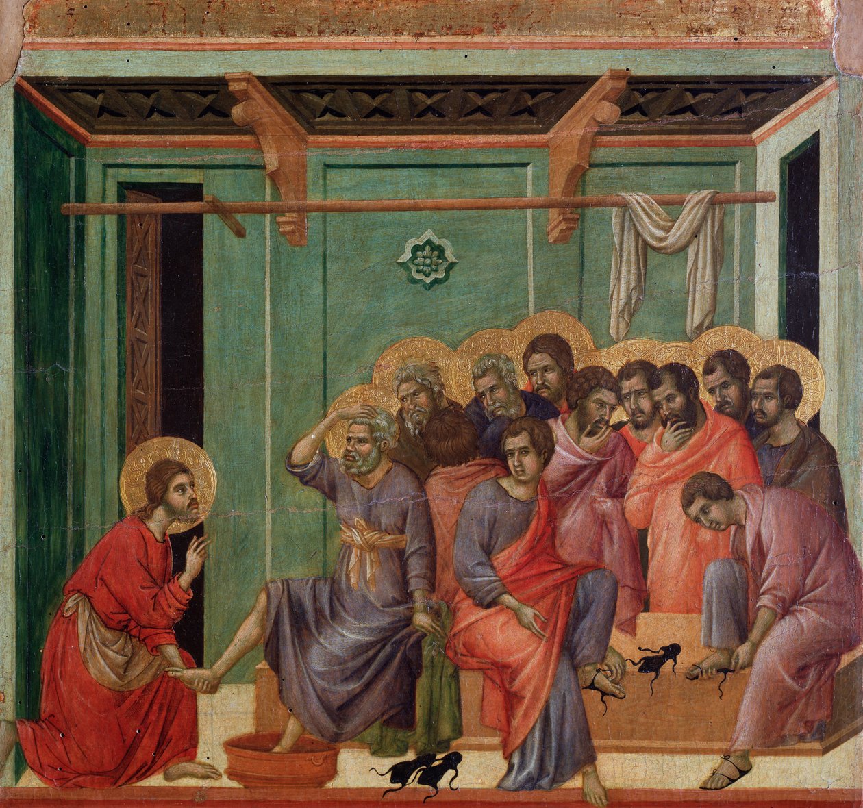 Fottvätt. Detalj av Maesta (tempera på trä av Duccio di Buoninsegna