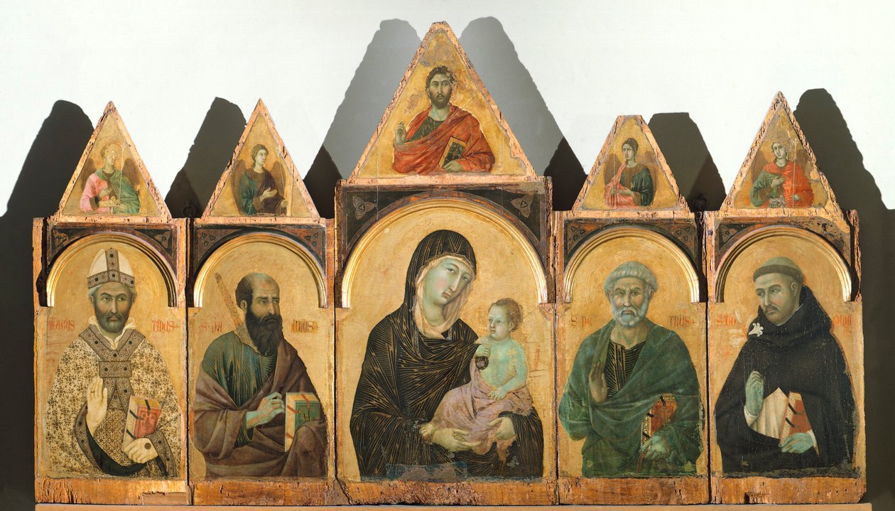 Den heliga jungfrun med Kristusbarnet och de heliga Augustinus, Paulus, Peter och Domenico (eller polyptyk nr 28), ca 1305, av Duccio di Buoninsegna (ca 1255 - före 1319), tempera och guld på trä av Duccio di Buoninsegna