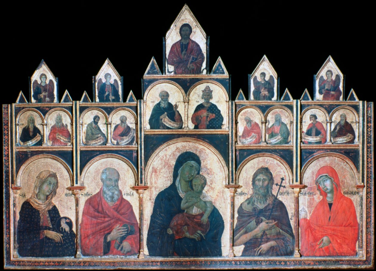 Den heliga jungfrun med Kristusbarnet och de heliga, c1278-1318 av Duccio di Buoninsegna