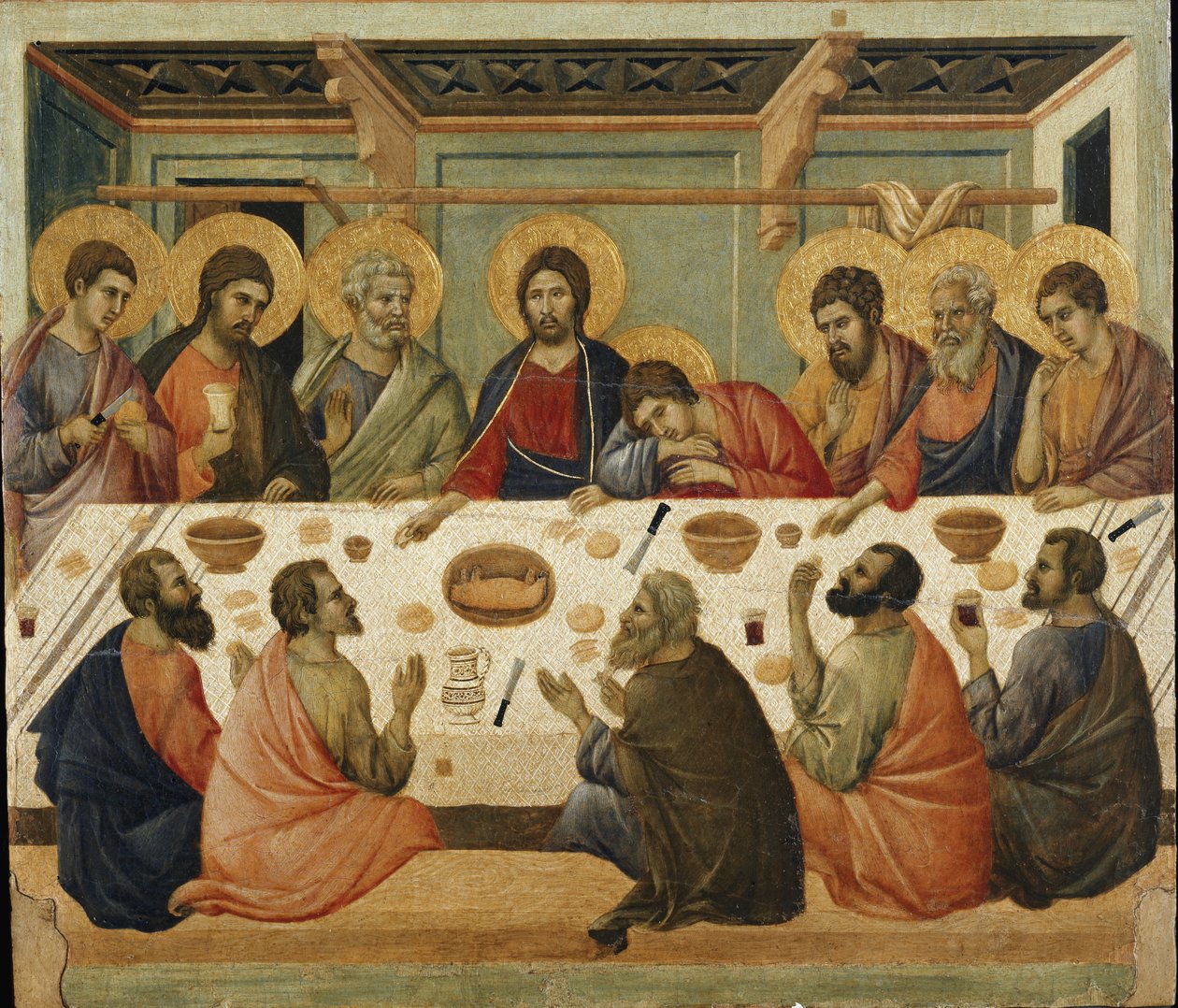 Herrens nattvard. Baksidan av Maesta altartavla av Duccio di Buoninsegna