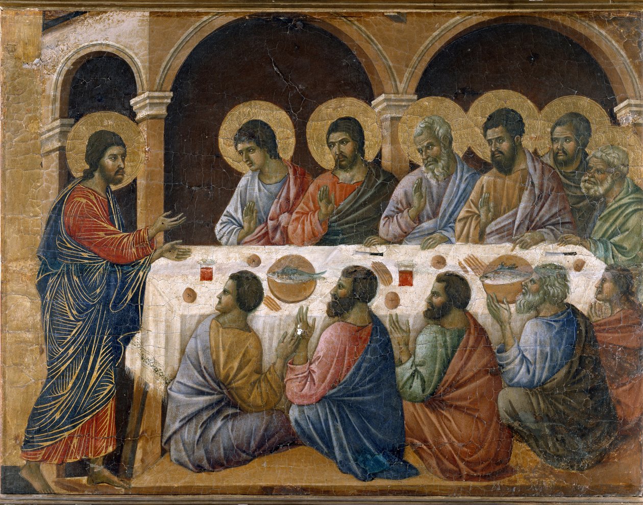 The Passion of Christ - Baksidan av altartavlan. Olja på panel av Duccio di Buoninsegna