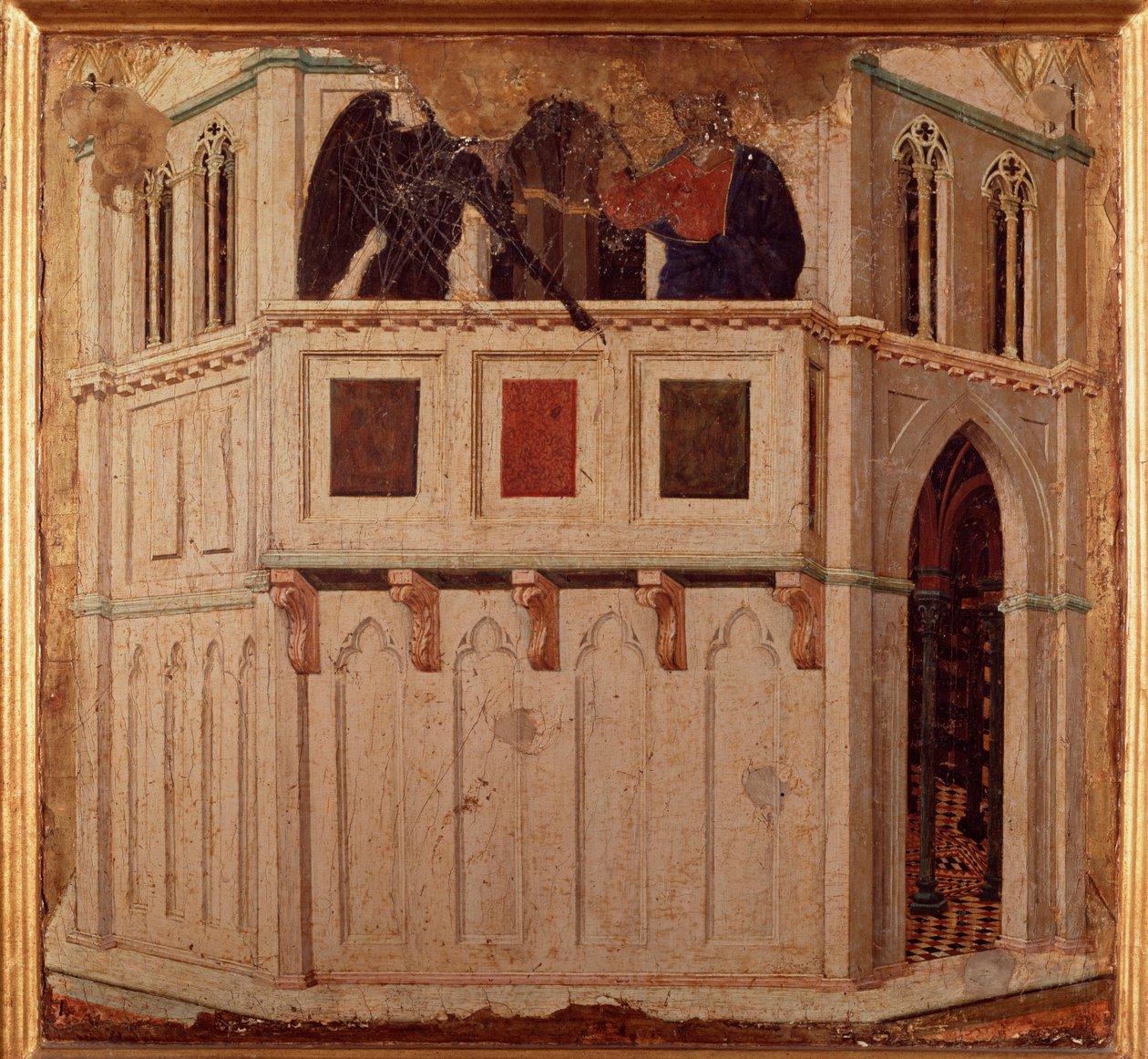 Frestelsen vid templet. Altartavla (tempera och guld på trä av Duccio di Buoninsegna