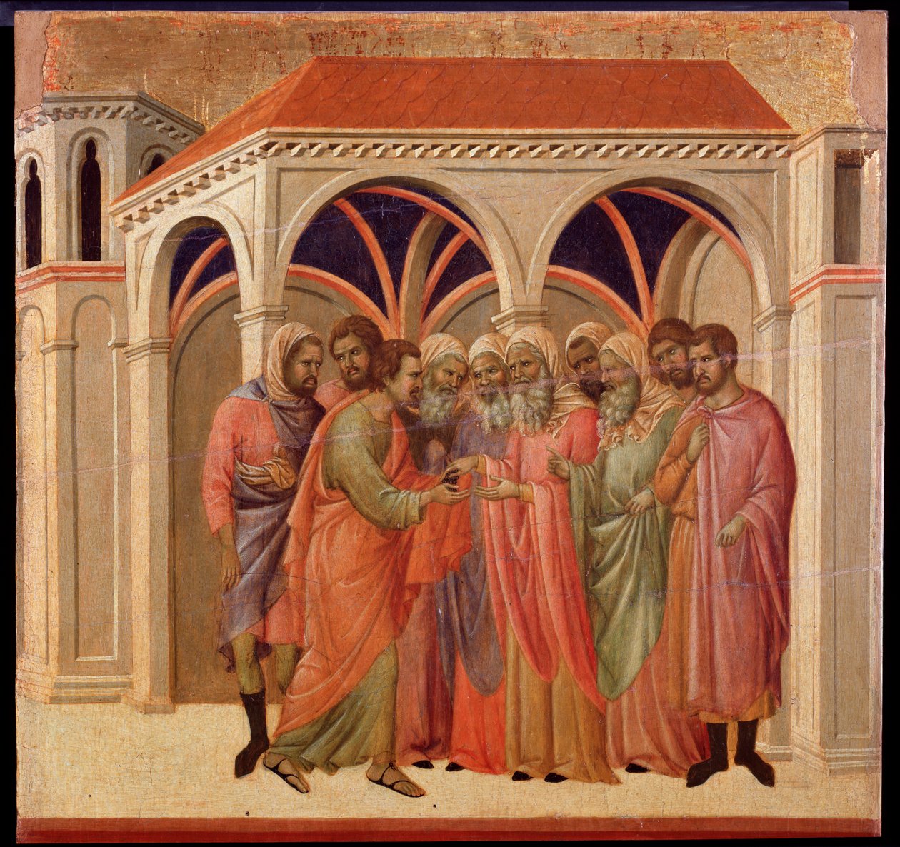 Judas svek. Maesta altartavla (tempera och guld på trä av Duccio di Buoninsegna