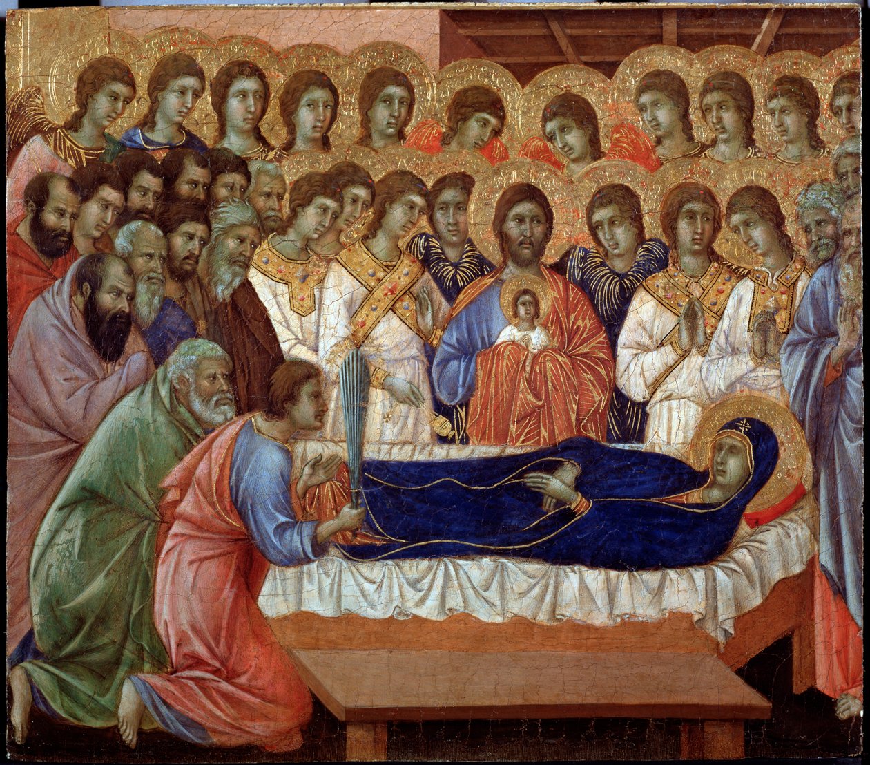 Jungfruns sovsal (detalj av Maesta) (Målning av Duccio di Buoninsegna