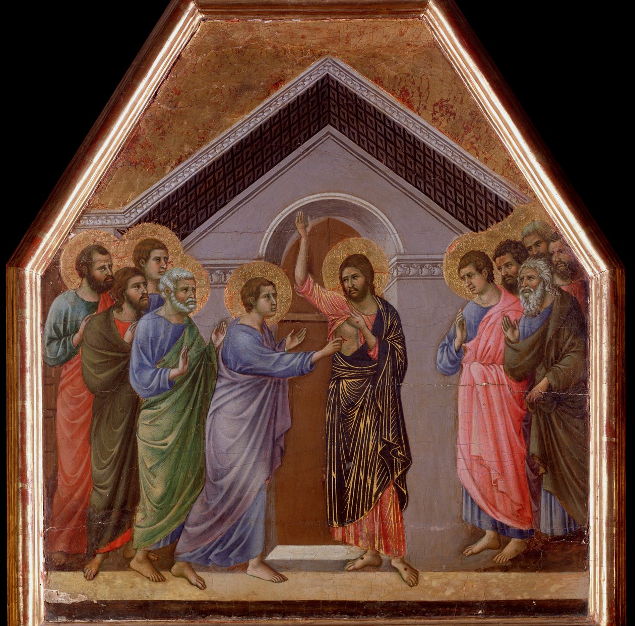 St Thomass misstro. Maesta altartavla - (tempera och guld på trä av Duccio di Buoninsegna