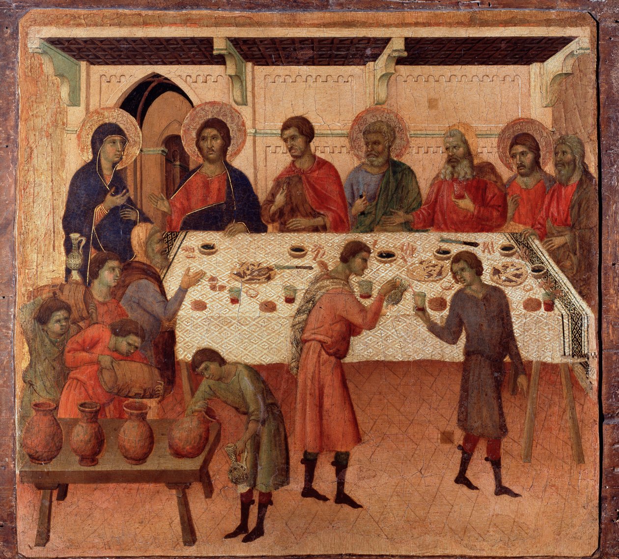 Bröllopet i Kana. Baksidan av altartavlan (tempera och guld på trä av Duccio di Buoninsegna