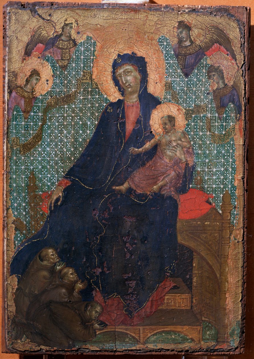 Jungfru och barn med tre franciskanermunkar (Målning av Duccio di Buoninsegna