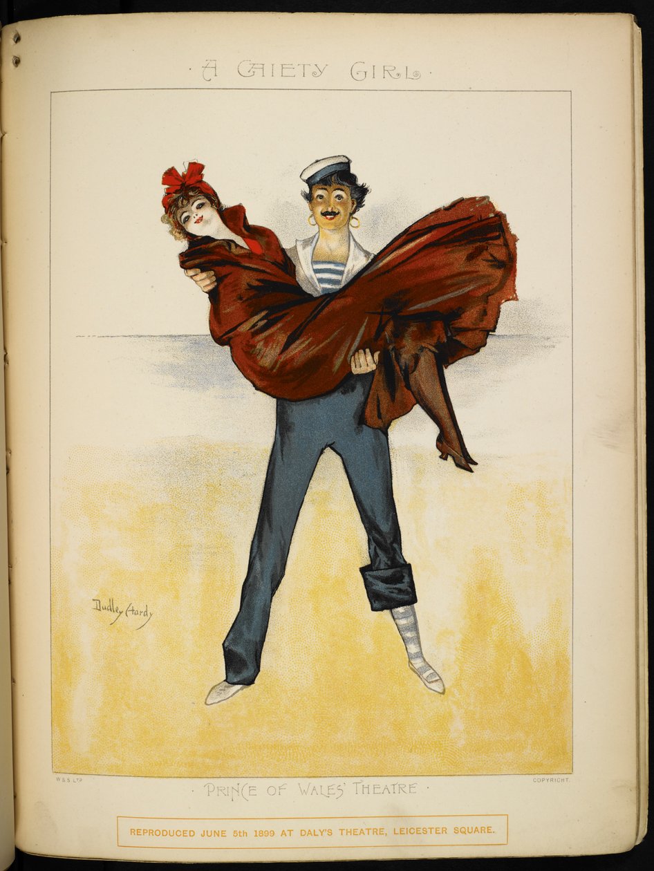 En flicka i famnen på Auguste, en badvakt, på Rivieran (illustration) av Dudley Hardy