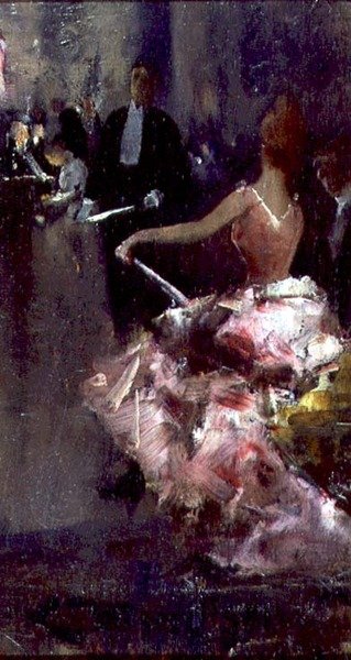 Cafe Scene (olja på panel) av Dudley Hardy