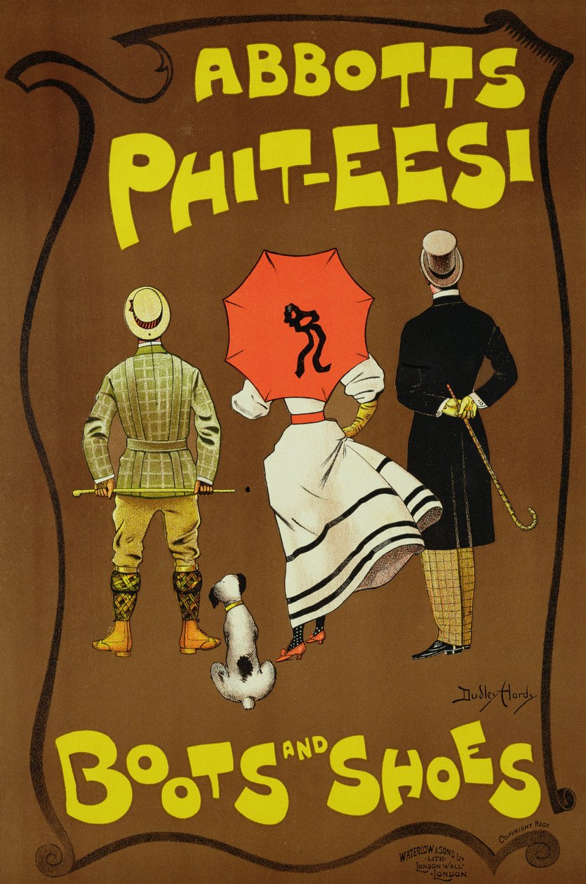 Reproduktion av en affisch som annonserar "Abbotts Phit-Eesi Boots and Shoes" av Dudley Hardy