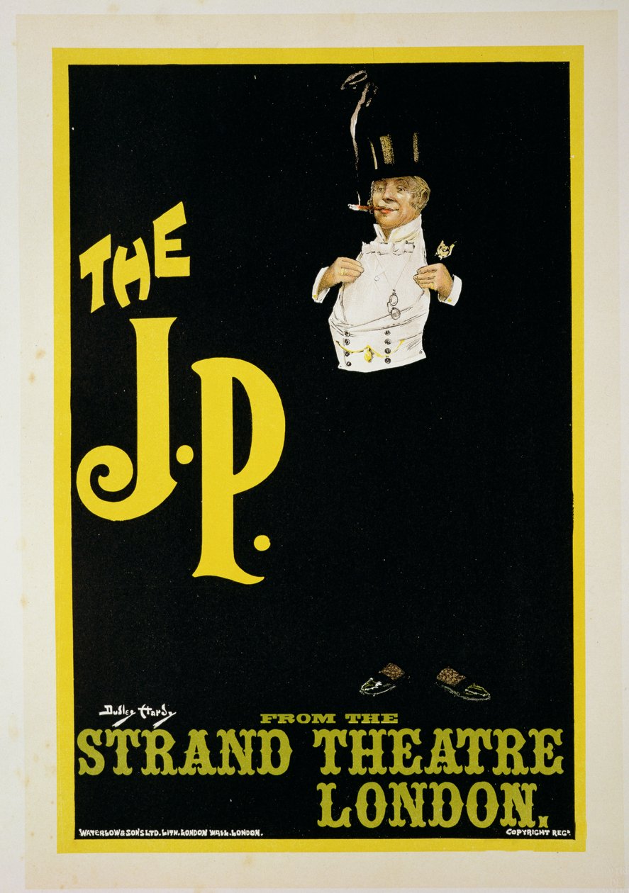 Reproduktion av en affisch med reklam för "The J.P." på Strand Theatre, London, 1898. av Dudley Hardy