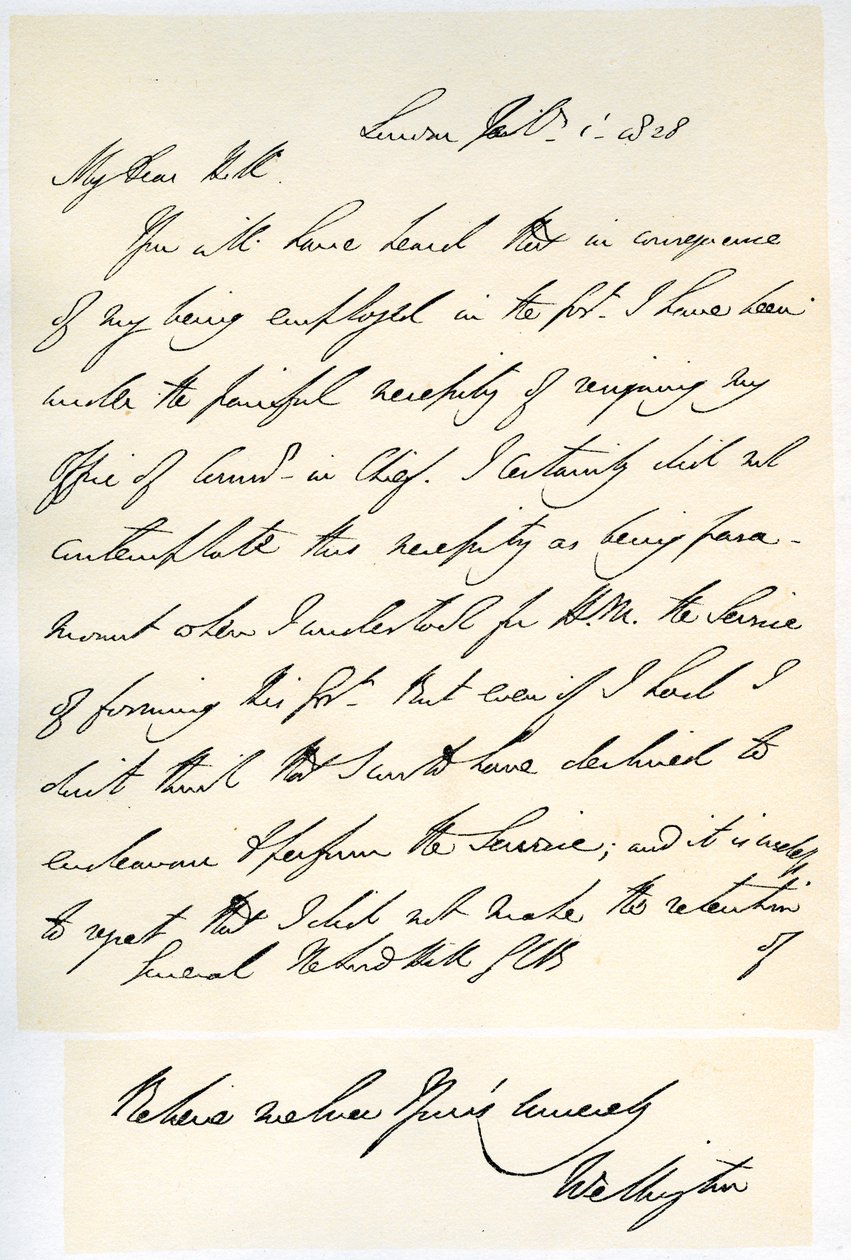 Brev från hertigen av Wellington till general Rowland Hill, 1 februari 1828. av Duke of Wellington
