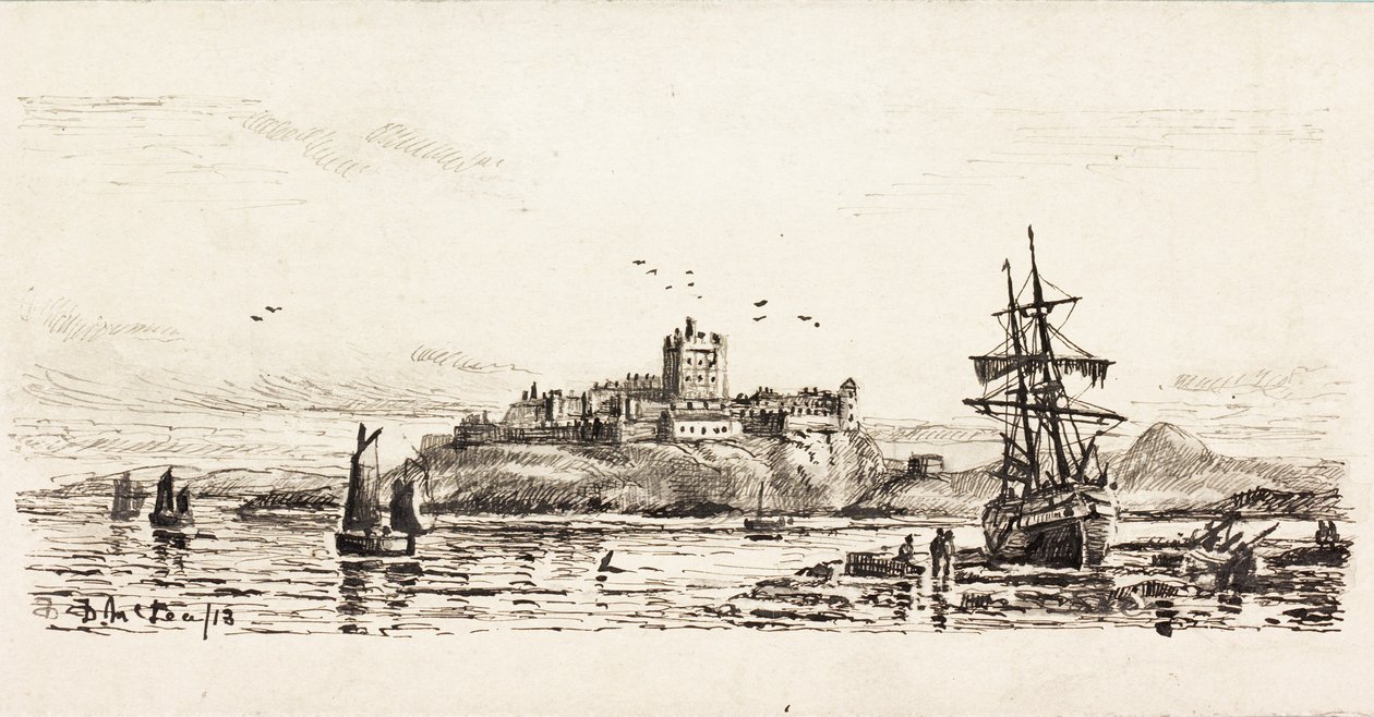 Dutch Schooner Stranded at Bamburgh (bläck på kort) av Duncan F. McLea