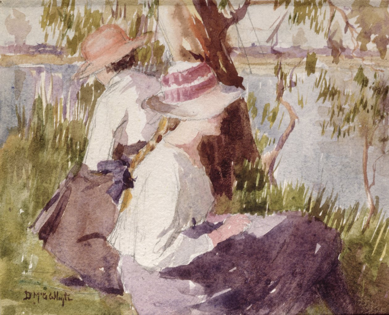 Studie av två flickor (akvarell på papper) av Duncan McGregor Whyte