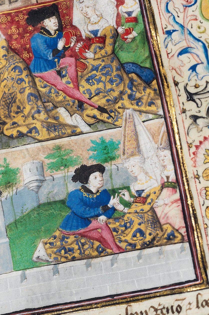 Sida från "La Belle Dame Sans Merci" av Alain Chartier, Paris, tidigt 1400-tal av Dunois Master