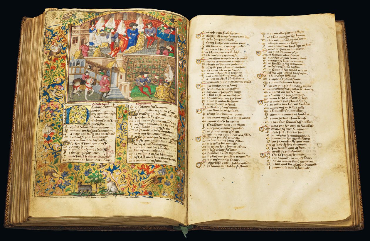 Sida från "La Belle Dame Sans Merci" av Alain Chartier, Paris, tidigt 1400-tal av Dunois Master