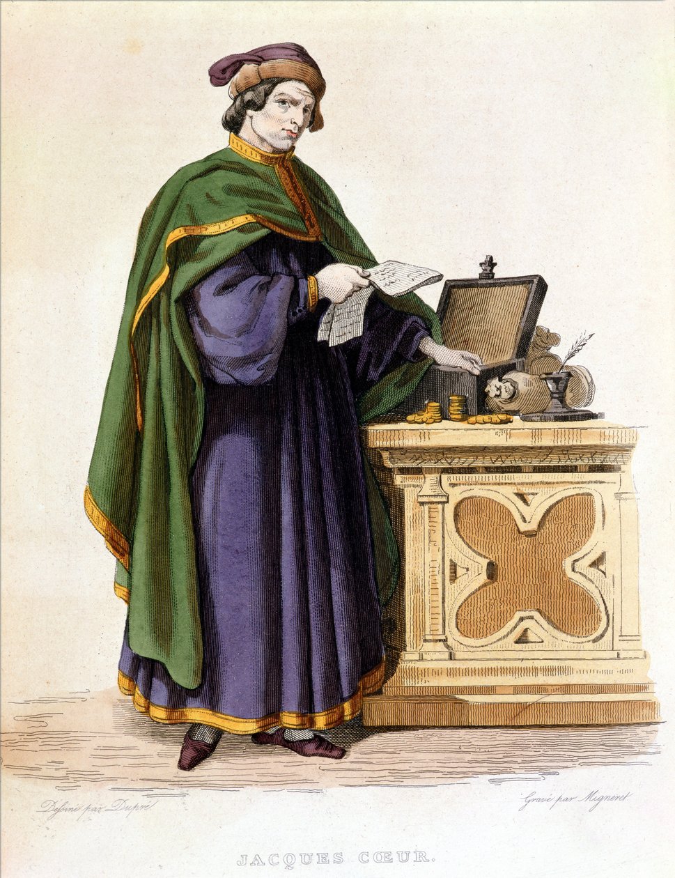 Jacques Coeur (ca 1395-1456), graverad av Mignaret efter en teckning av Dupre, ca 1840 av Dupre