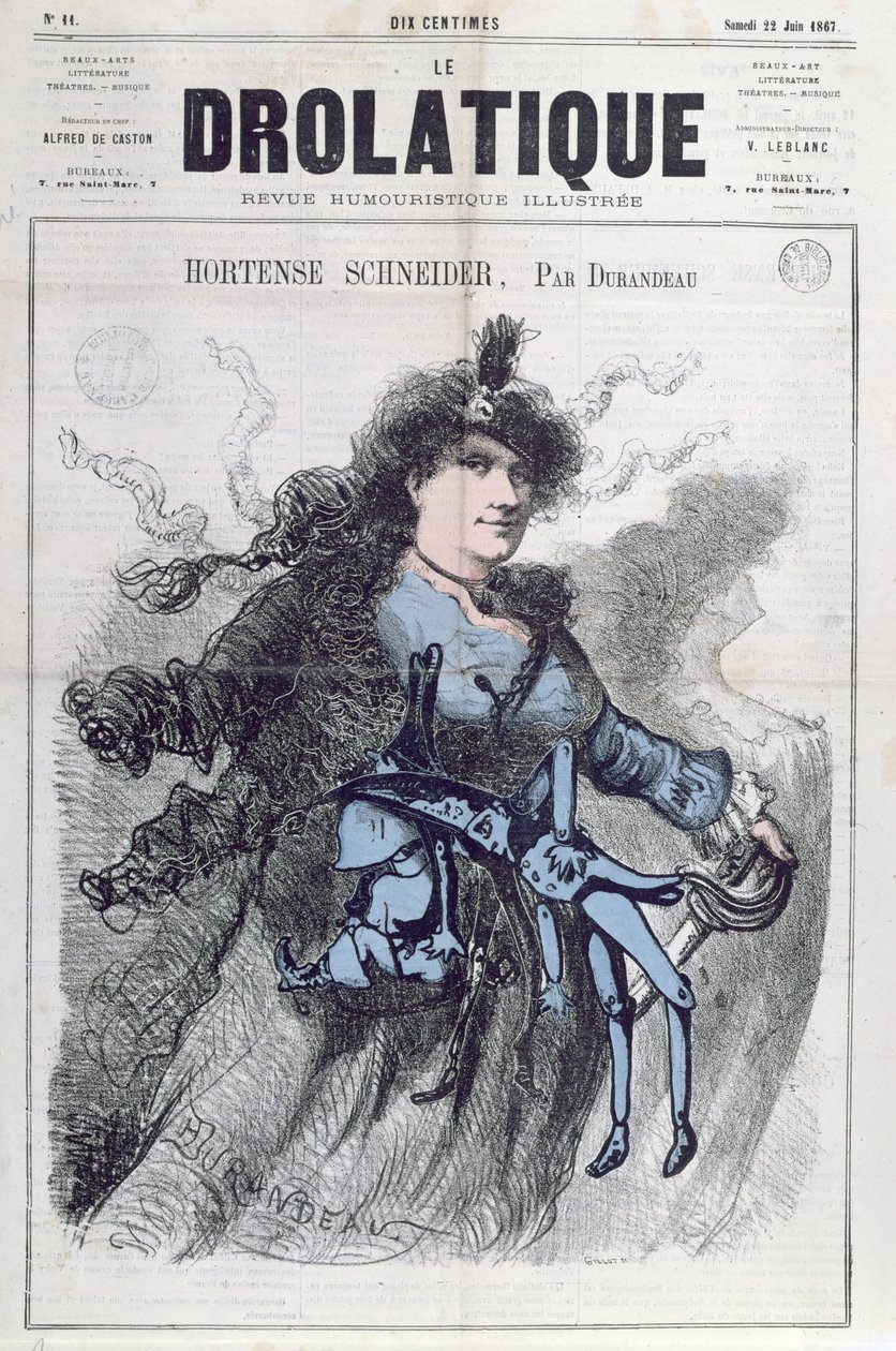 Karikatyr av Hortense Schneider (1833-1920) från framsidan av "Le Drolatique", 22 juni, 1867 av Durandeau