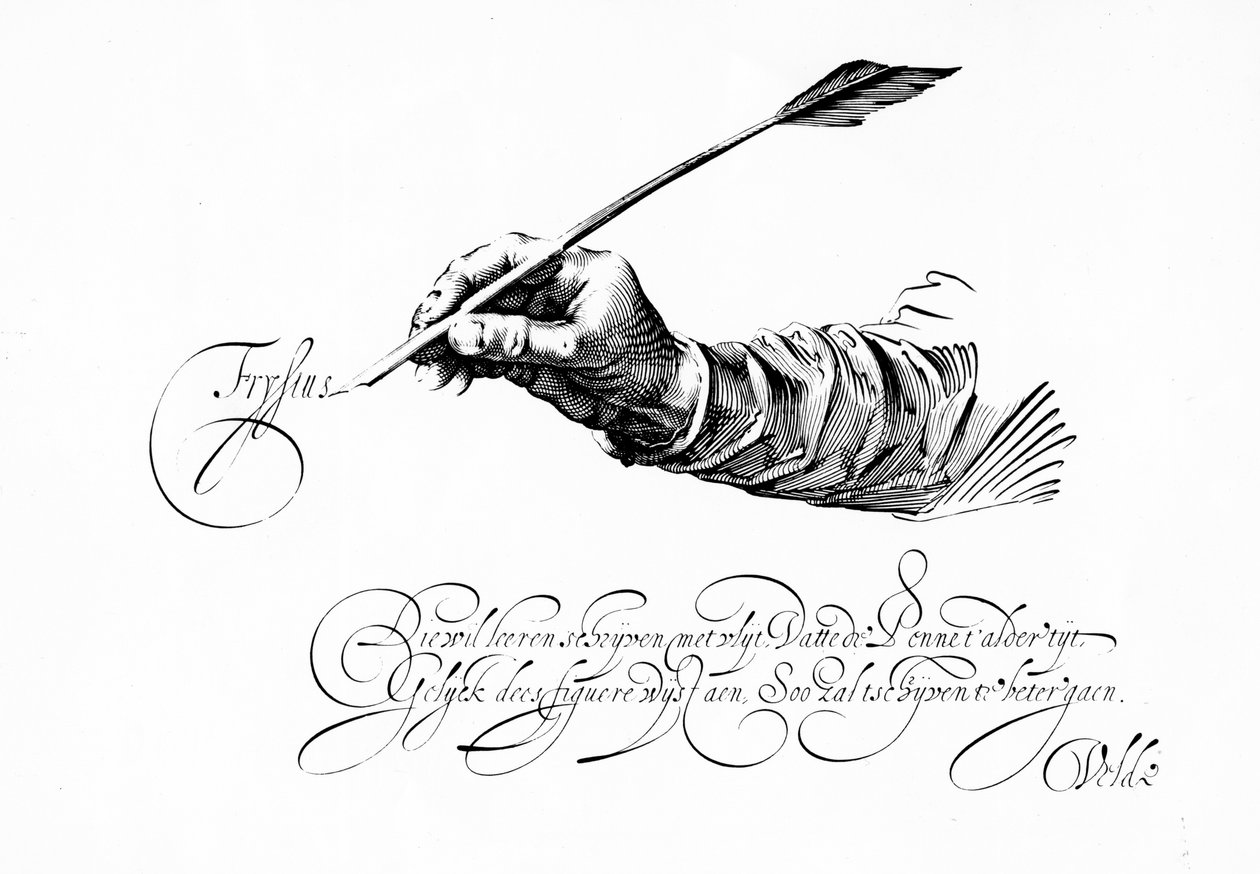 Illustration från "Mirror of the Art of Writing" av Jan van den Velde, publicerad 1609 av Dutch School